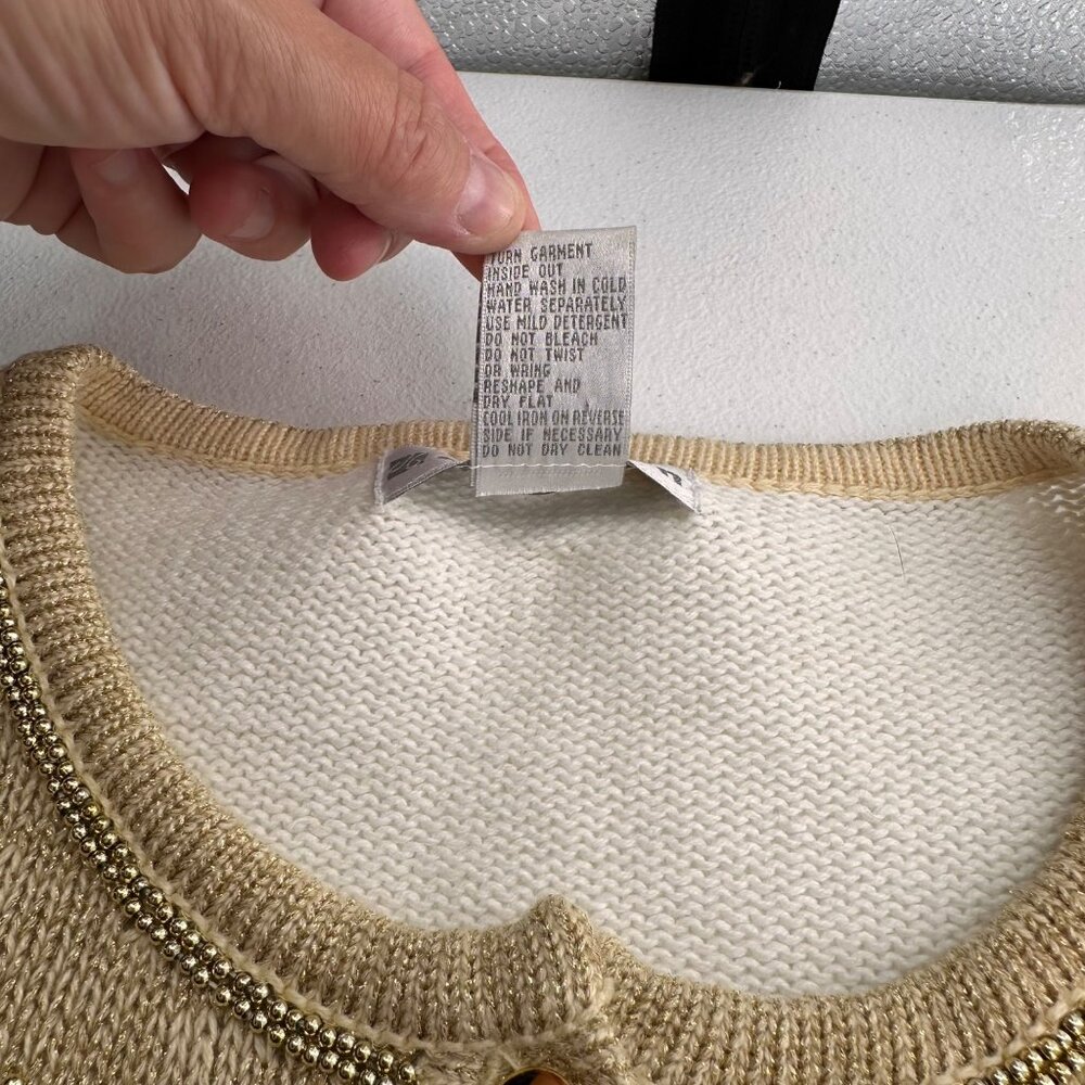 Dressbarn XL White & Gold Embellished Cardigan Sweater Button Christmas Holiday - Picture 9 of 10
